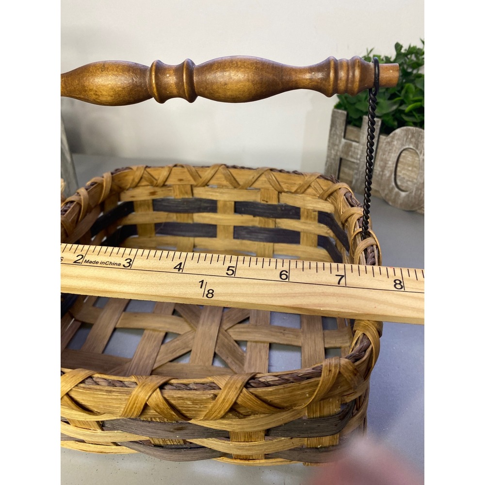 Woven Square Basket Wooden Handle‎ Rustic Farmhouse Home Decor Storage - Picture 5 of 7